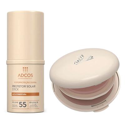 Adcos Dermocosméticos Kit - Protetor Solar Pó Compacto Com Cor Beige + Protetor Solar Stick Com Cor Nude