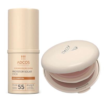 Adcos Dermocosméticos Kit - Protetor Solar Pó Compacto Com Cor Peach + Protetor Solar Stick Com Cor Nude