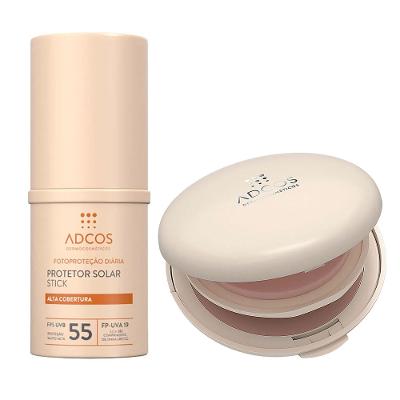 Adcos Dermocosméticos Kit - Protetor Solar Pó Compacto Peach + Protetor Solar Stick Com Cor Bronze