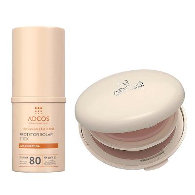 Adcos Kit - Protetor Solar em Pó com Cor FPS50 + Protetor Solar Stick com Cor  FPS80 para Todos os Tipos de Pele
