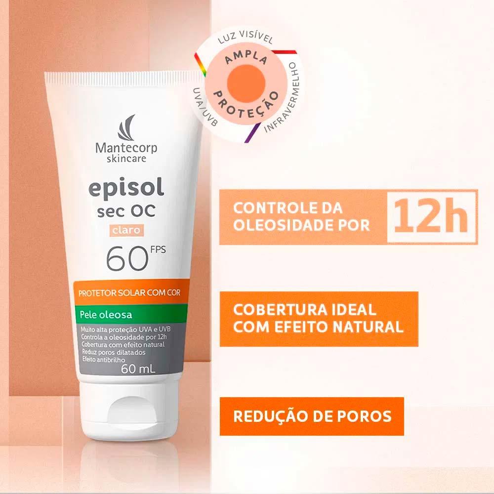 Mantecorp Episol Sec Oc Kit com 3 Unidades – Protetor Solar Facial FPS60 – Claro 60ml - 3