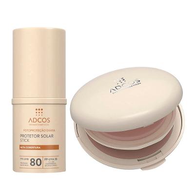 Adcos Kit - Protetor Solar Pó Compacto FPS50 + Protetor Solar Com Cor FPS80 para Peles Normais Mistas e Oleosas