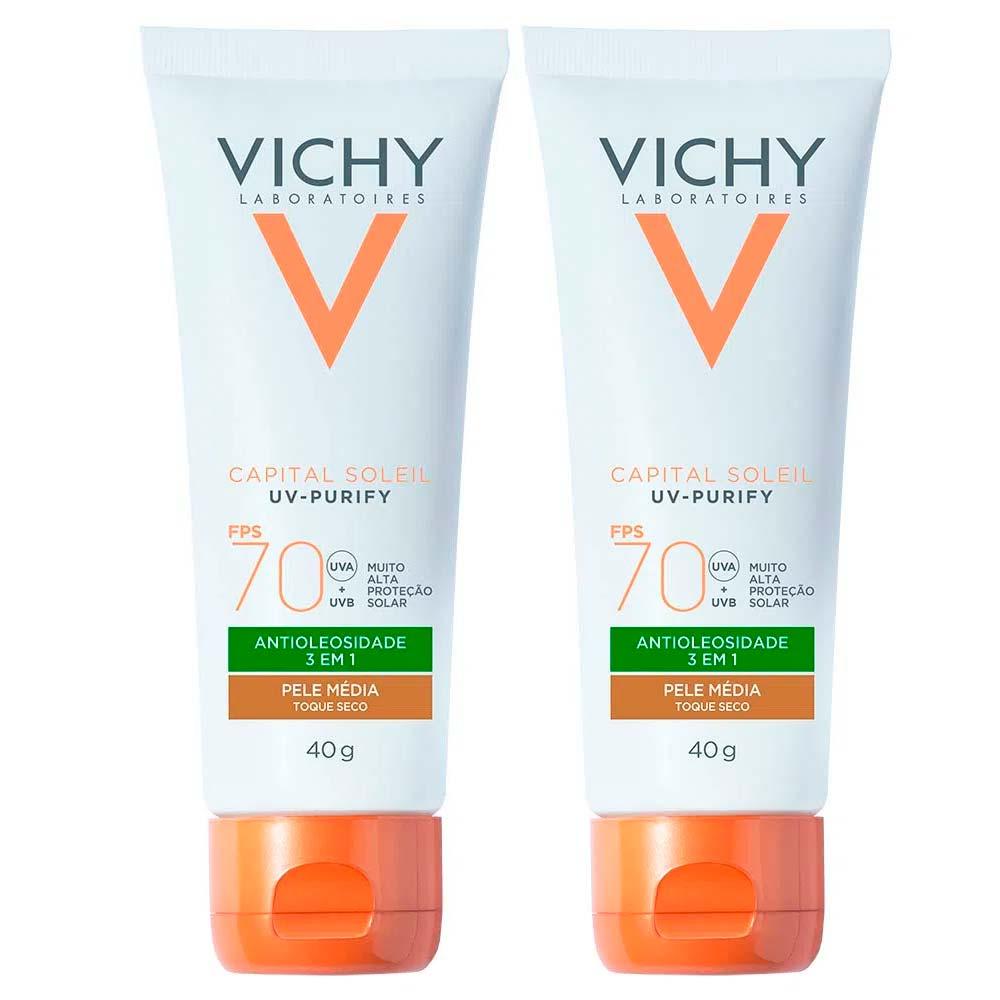Vichy Idéal Soleil Purify Kit com 2 Unidades – Protetor Solar Facial com Cor FPS70 – Média - 1