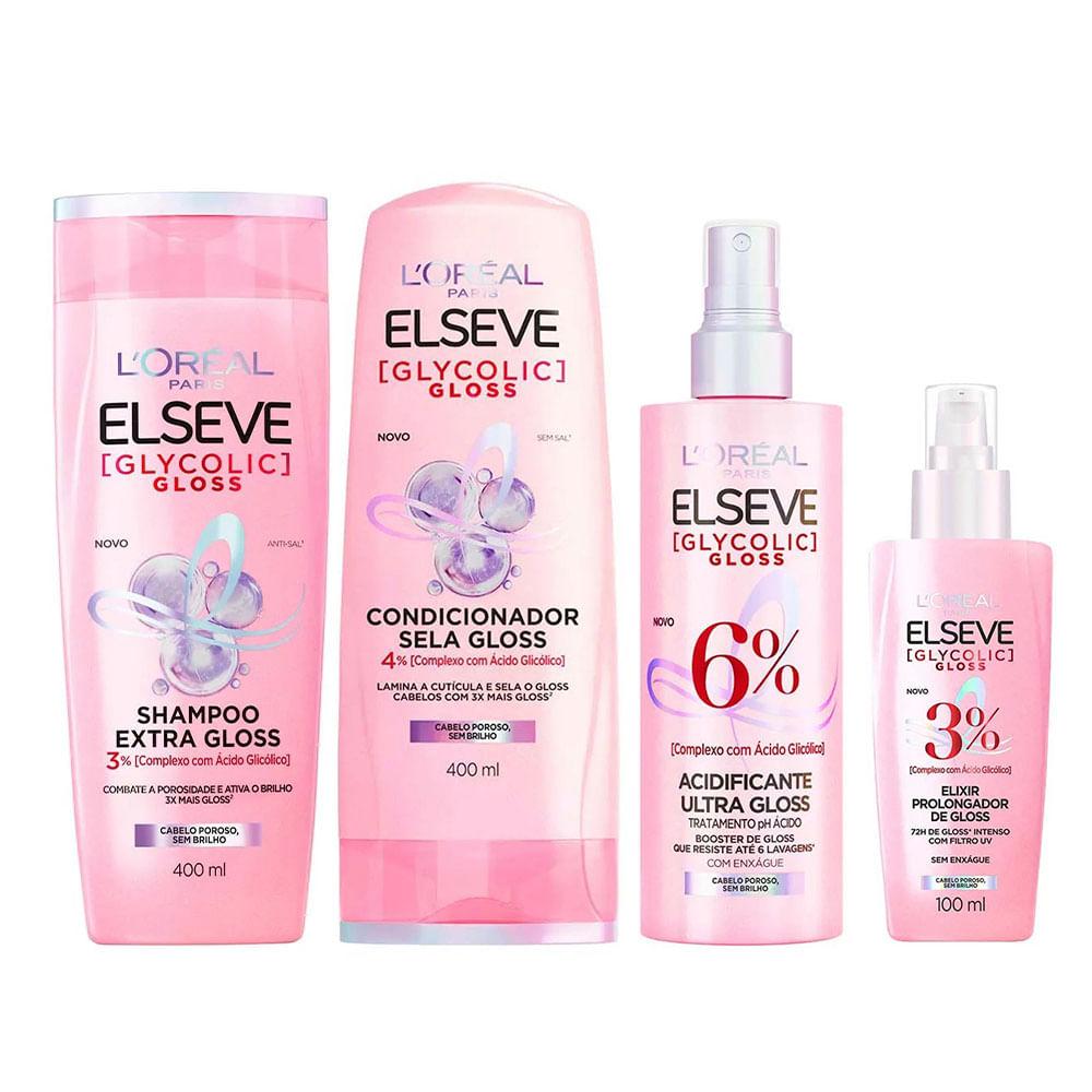 Elseve Glycolic Gloss Kit – Shampoo + Condicionador + Tratamento Acidificante + Sérum - 1