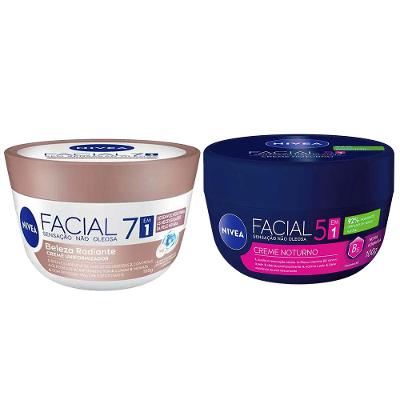 NIVEA Kit – Creme Hidratante Facial 7 em 1 Beleza Radiante 100g + Creme Hidratante Facial Noturno 100g