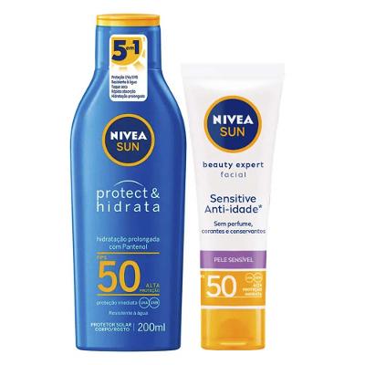 NIVEA Kit – Protetor Solar Sun Protect & Hidrata FPS50 200ml + Protetor Solar Facial Beauty Expert Sensitive FPS50 50g