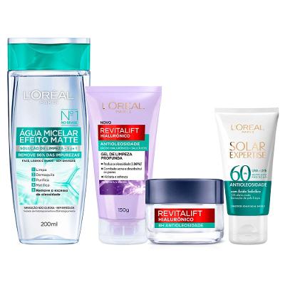 L’Oréal Paris Antioleosidade Kit – Água Micelar + Gel de Limpeza Profunda + Gel Creme Facial + Protetor Solar FPS60