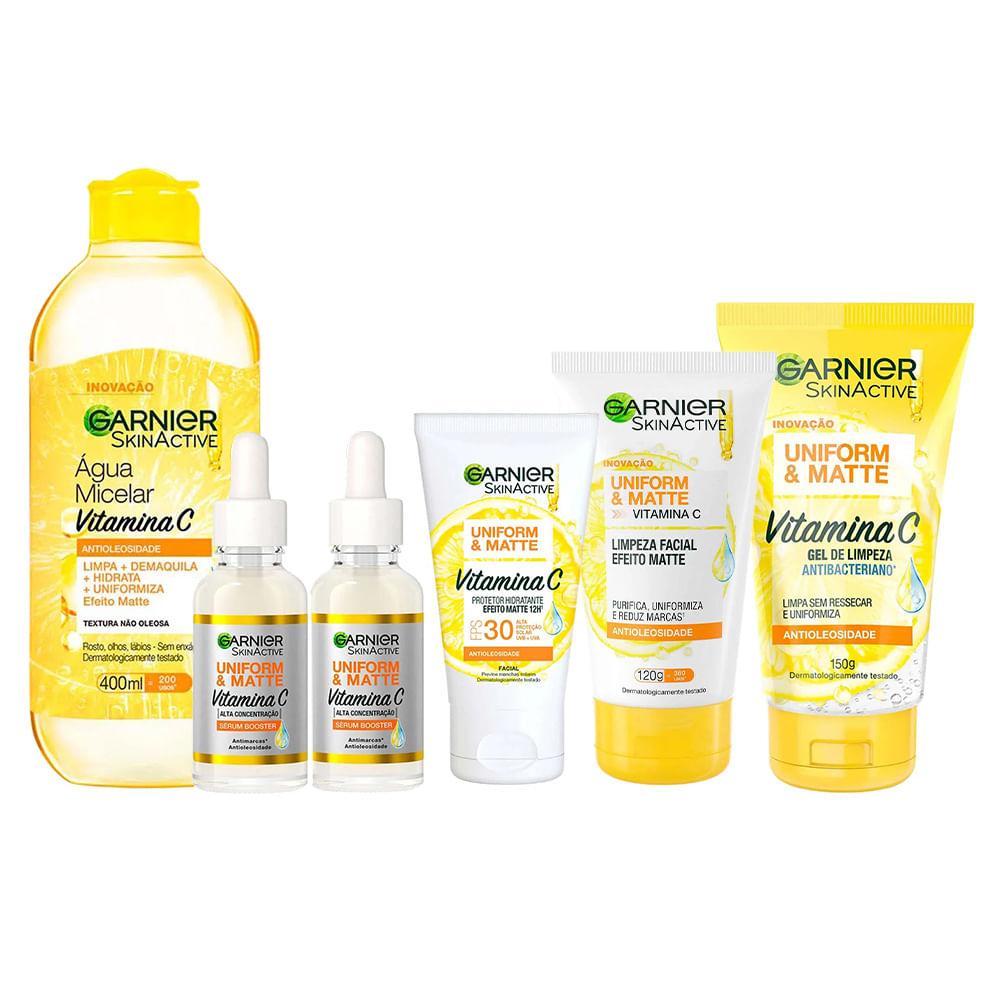 Garnier Rotina Completa Kit - Creme de Limpeza + Água Micelar + 2 Séruns Faciais + Protetor Solar + Gel de Limpeza - 1