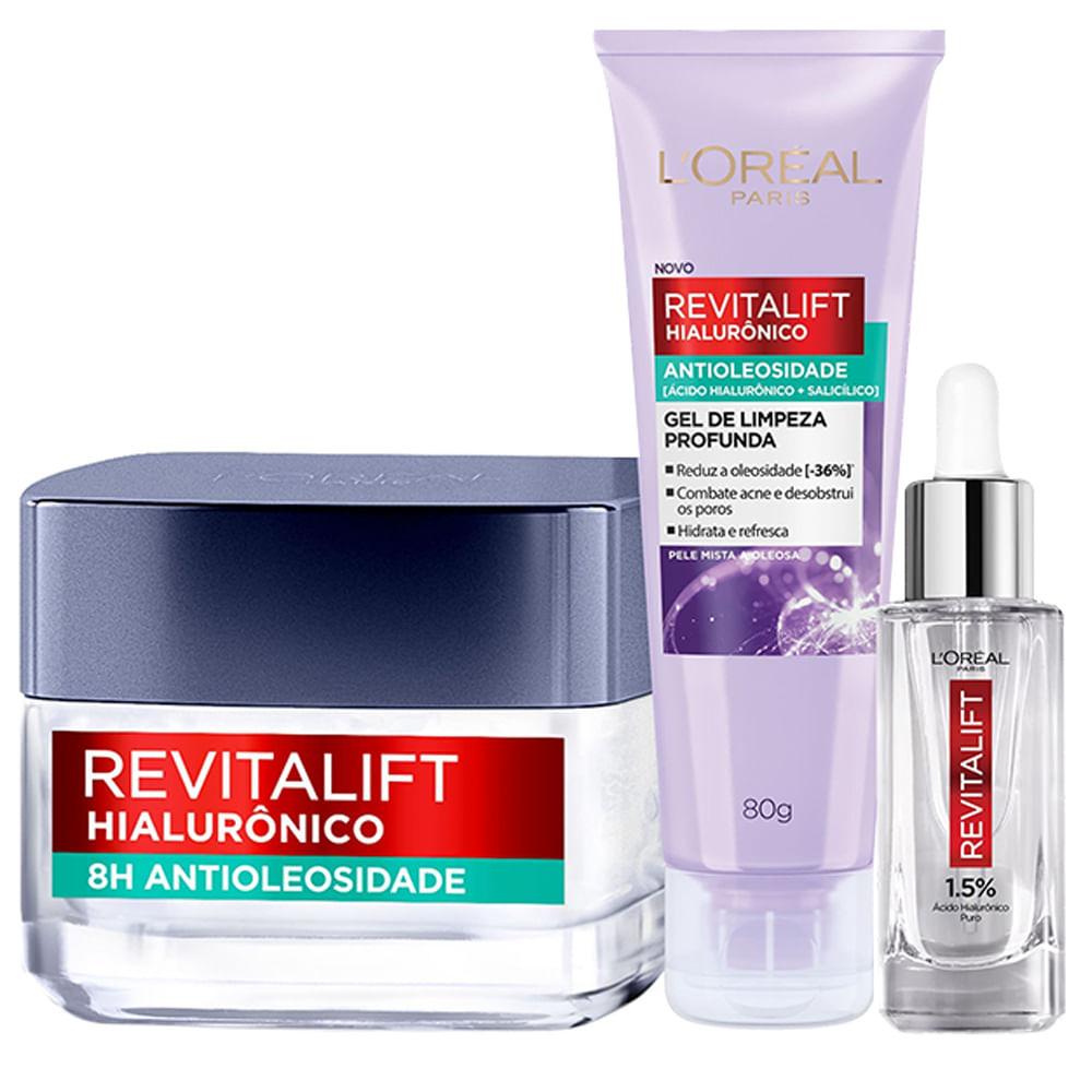 L’Oréal Paris Revitalift Hialurônico Kit - Gel Oil Control 80g + Gel Creme Hidratante Oil Control 50ml + Sérum Preenchedor Anti Idade 15ml - 1