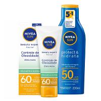 NIVEA Kit – Protetor Solar Sun Protect & Hidrata FPS50 200ml + Protetor Solar Facial Sun Beauty Expert Pele Oleosa FPS50 50g - 1