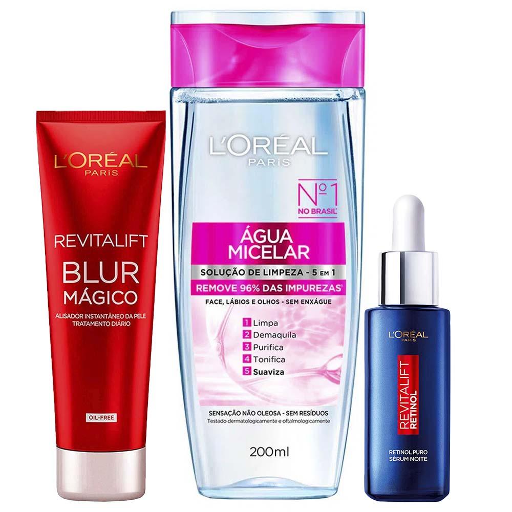 L’Oréal Paris Kit – Água Micelar 5 em 1 200ml + Sérum Facial Antirrugas Noturno Retinol 30ml + Primer Blur Mágico 27g - 1