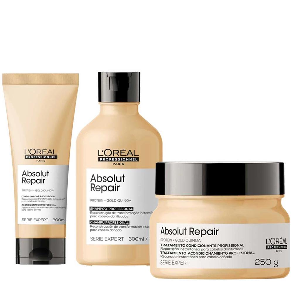L'oréal Professionnel Absolut Repair Gold Quinoa + Protein Kit – Shampoo + Condicionador + Máscara - 1