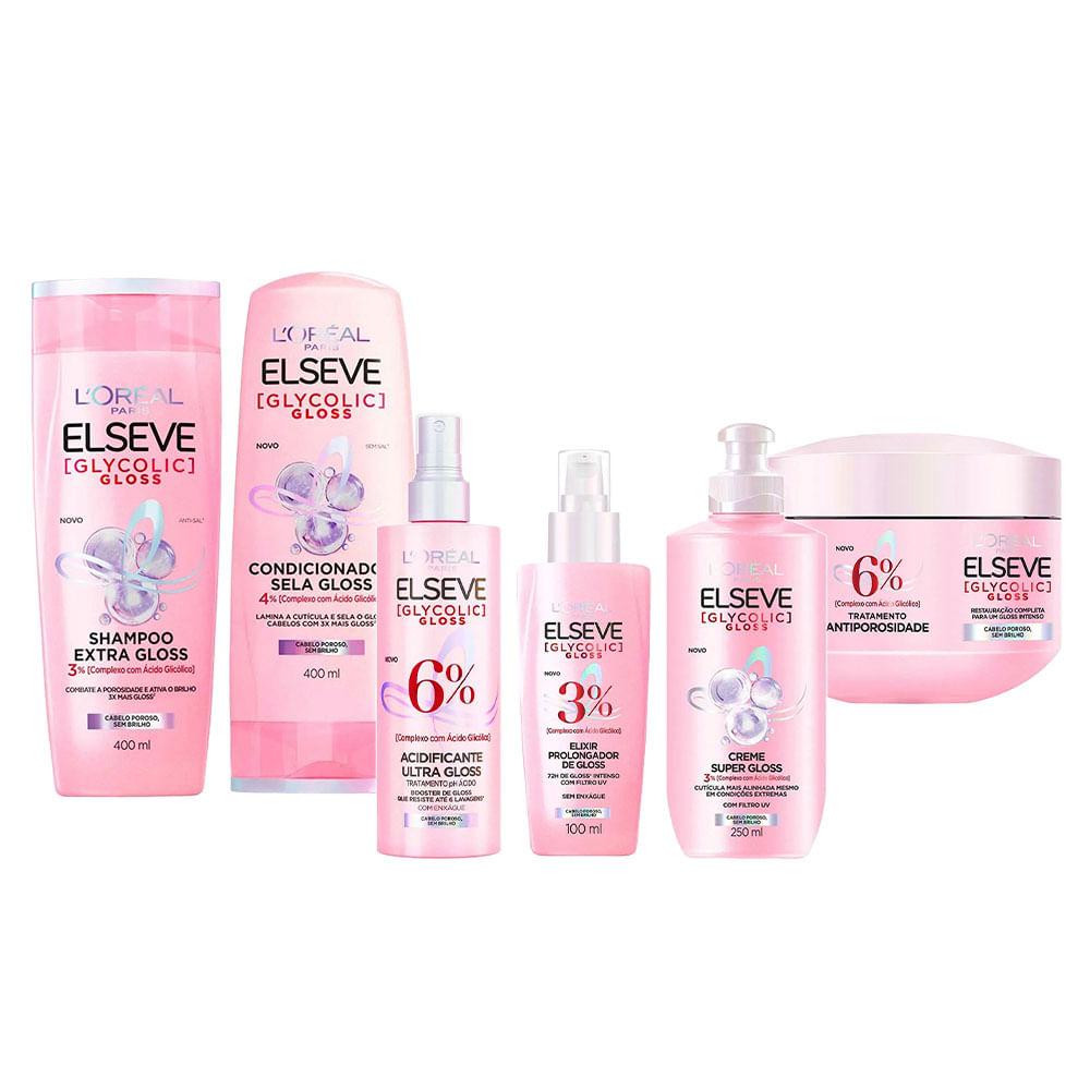 Elseve Glycolic Gloss Kit - Shampoo + Condicionador + Sérum + Creme de Tratamento + Creme Super Gloss + Tratamento Acidificante - 1