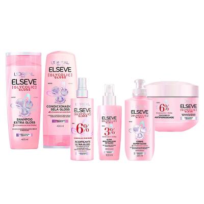 Elseve Glycolic Gloss Kit - Shampoo + Condicionador + Sérum + Creme de Tratamento + Creme Super Gloss + Tratamento Acidificante