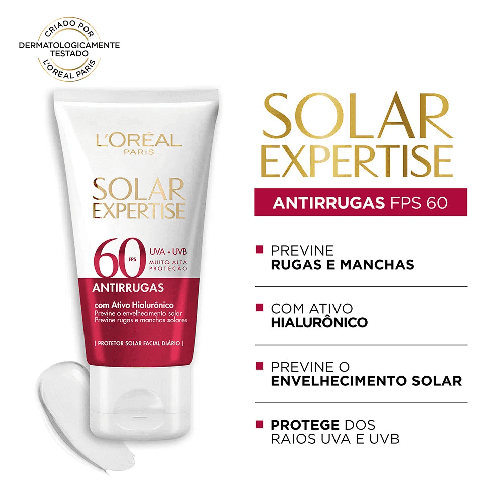 L’Oréal Paris Kit – Protetor Solar Facial Solar Expertise Antirrugas FPS60 40g + Gel de Limpeza Facial Anti-Idade Revitalift Hialurônico 80g - 1