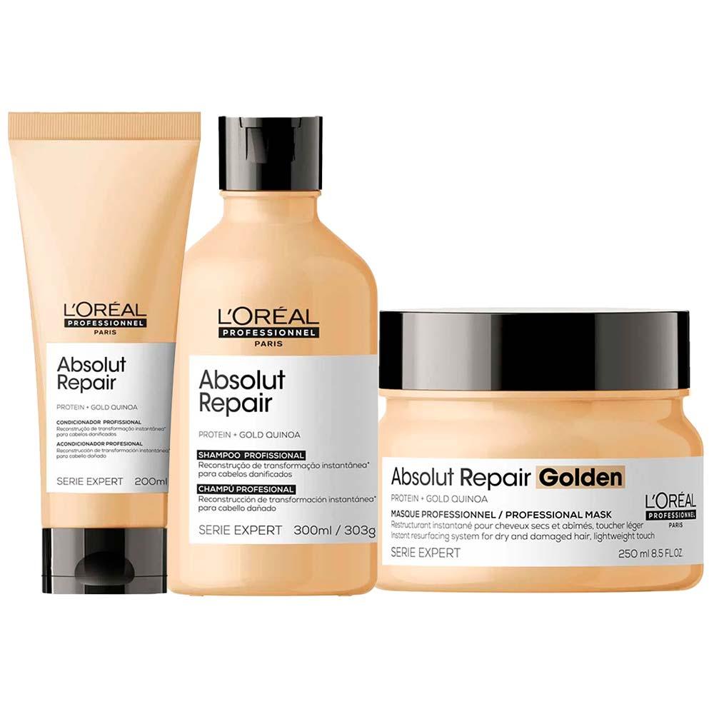 L'oréal Professionnel Absolut Repair Gold Quinoa + Protein Kit – Shampoo + Condicionador + Máscara Light - 1