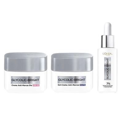 L'Oréal Paris Glycolic Bright Kit – Gel Facial Creme Dia + Gel Facial Creme Noite + Sérum