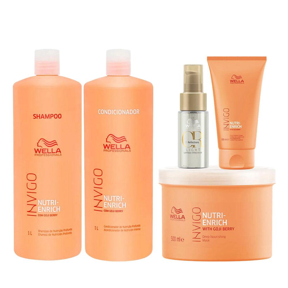 Wella Professionals Invigo Nutri-Enrich Kit – Shampoo + Condicionador + Máscara + Creme + Óleo Light - 1