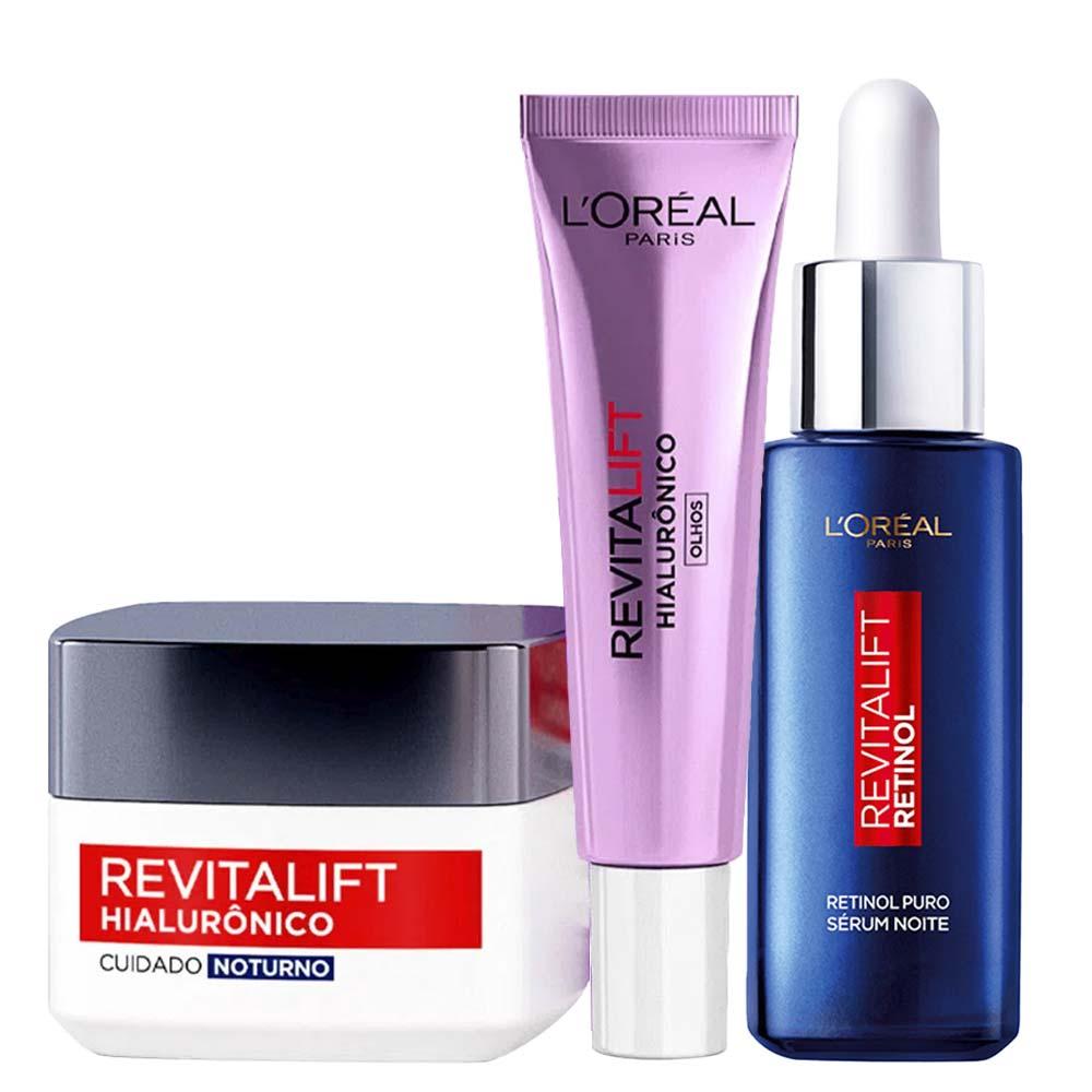 L’Oréal Paris Revitalift Kit – Sérum Antirrugas Noturno Retinol 30ml + Creme Anti-Idade Noturno 49g + Creme Anti-idade para os Olhos 15g - 1
