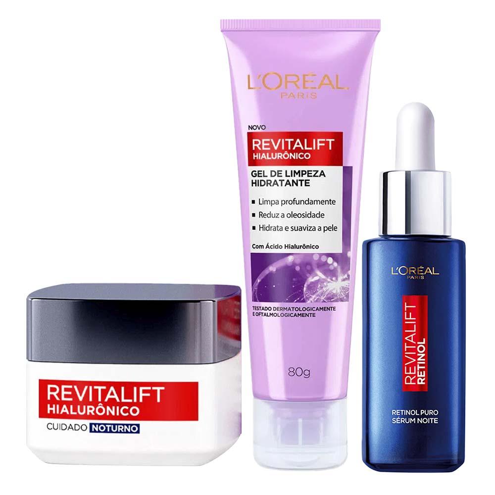 L’Oréal Paris Revitalift Kit – Gel de Limpeza Anti-Idade 80g + Sérum Facial Antirrugas Noturno Retinol 30ml + Creme Anti-Idade Noturno 49g - 1