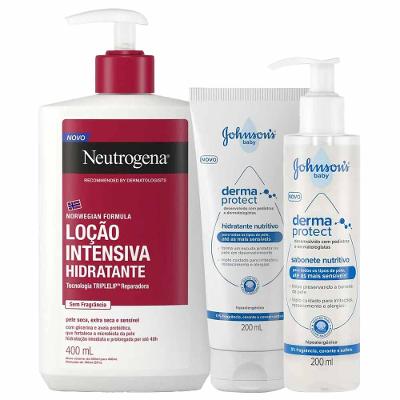 Kit – Hidratante Corporal Neutrogena + Sabonete + Hidratante Nutritivo Johnson's Baby Para Todos os Tipos de Pele