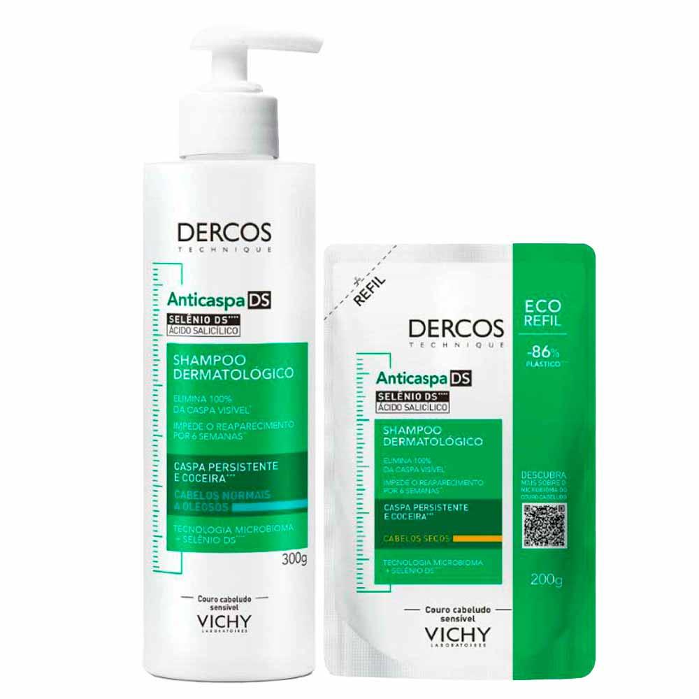 Vichy Dercos Anticaspa DS Kit – Shampoo para Cabelos Secos Refil + Shampoo para Cabelos Normais a Oleosos - 1