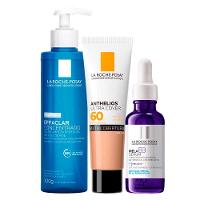 La Roche-Posay Kit - Gel de Limpeza + Sérum + Protetor Solar FPS60 Cor 3.0 para Rejuvenescimento Facial - 1