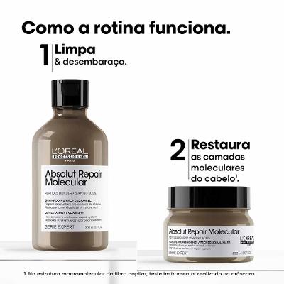 L'Oréal Professionnel Absolut Repair Molecular Kit de Tratamento Capilar: Shampoo + Máscara Concentrada Para Cabelos Danificados a muito Danificados