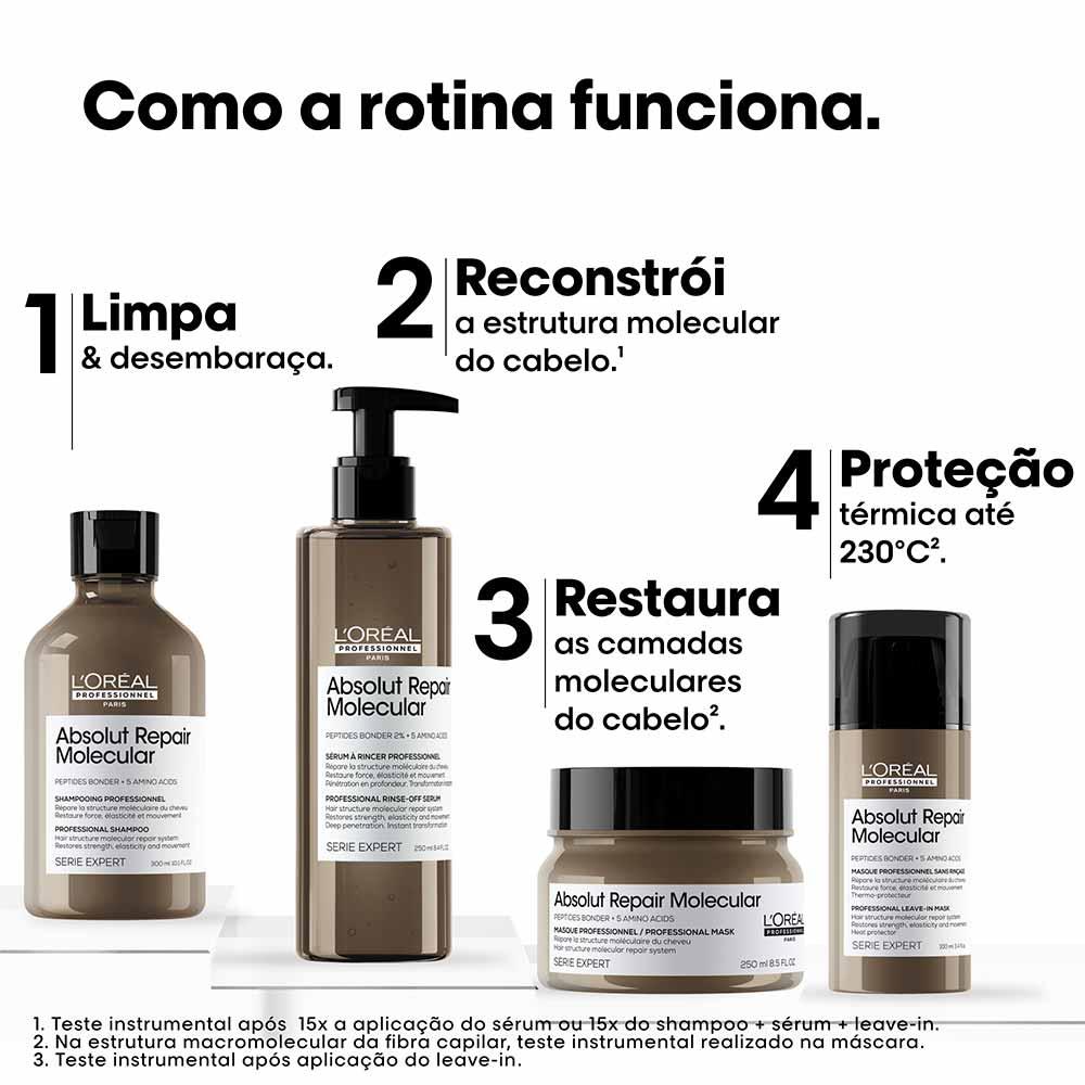 L'Oréal Professionnel Absolut Repair Molecular Kit de Tratamento Capilar: Shampoo + Sérum + Máscara + Leave-in Para Cabelos Danificados - 8