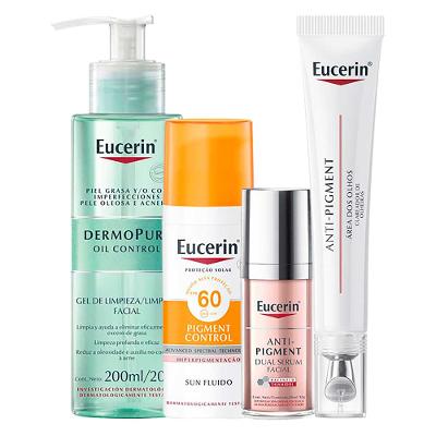 Eucerin kit - Gel de Limpeza + Sérum + Protetor Solar Facial + Clareador de Olheiras para Todos os Tipos de Pele