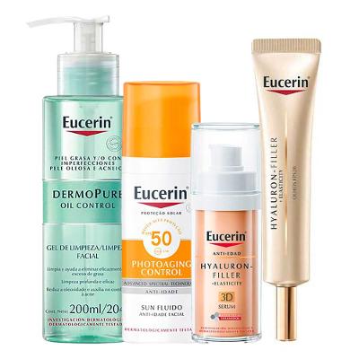 Eucerin Kit - Protetor Solar Facial + Sérum Anti-idade + Gel de Limpeza + Creme de Olhos