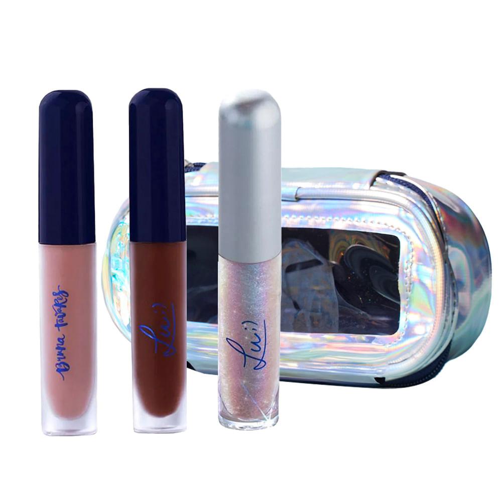 Bruna Tavares BT + Lu Kit - Batom Líquido Trend + Batom Líquido Feed + Gloss Labial Pixels + Nécessaire - 1