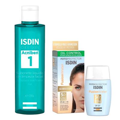 Isdin Kit - Sabonete Líquido Facial Acniben + Protetor Solar Facial Fusion Water 5 Stars FPS60