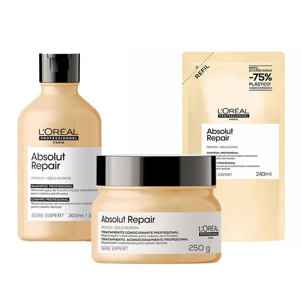 L'Oréal Professionnel Absolut Repair Gold Quinoa + Protein Kit - Máscara de Tratamento + Shampoo + Refil Shampoo - 1