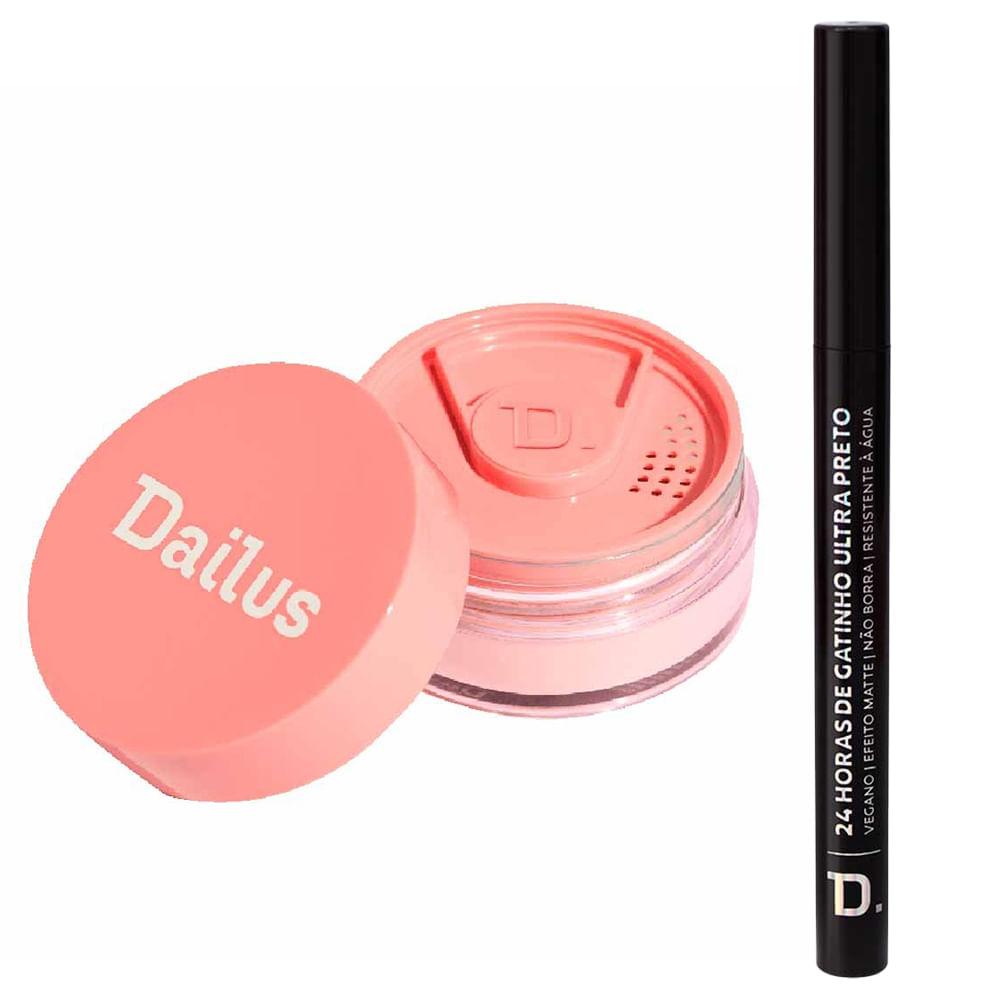 Dailus Kit - Caneta Delineadora Preto + Pó Solto Facial Ultrafino Rosa - 1
