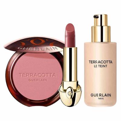 Guerlain - Base Líquida Terracotta Le Teint + Blush Terracotta + Batom Refil Rouge G Kit Presenteável
