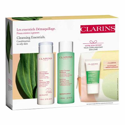 Clarins Kit - Esfoliante Facial + Tônico Facial + Leite Demaquilante + Nécessaire
