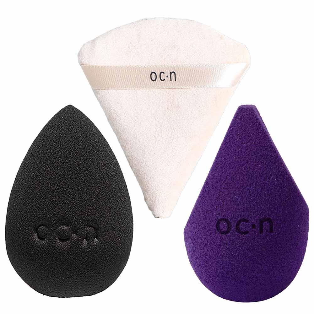 Océane Kit - Esponja Powder Puff + Esponja Sister Blend Roxo + Esponja Flat Drop Preto - 1
