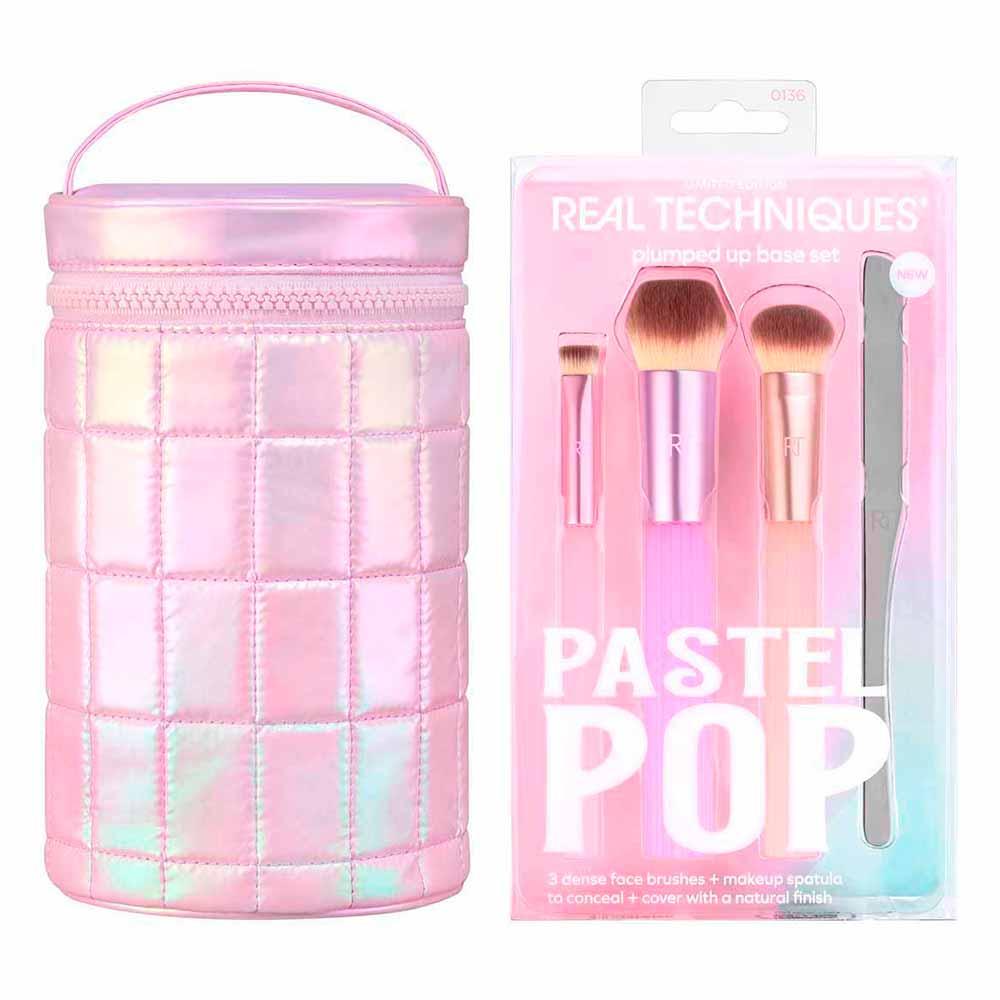 Real Techniques Pastel Pop Kit - 3 Pincéis para o Rosto + 1 Espátula de Maquiagem + Estojo para Pincéis - 1