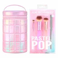 Real Techniques Pastel Pop Kit - 3 Pincéis para o Rosto + 1 Espátula de Maquiagem + Estojo para Pincéis - 1
