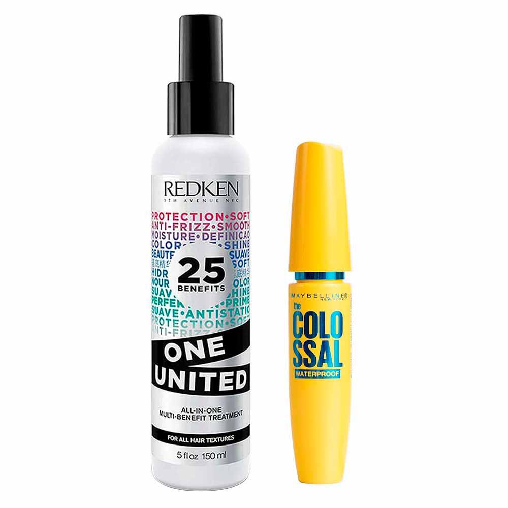 Kit Maybelline + Redken - Máscara de Cílios The Colossal à Prova D’água Preto + Spray One United - 1