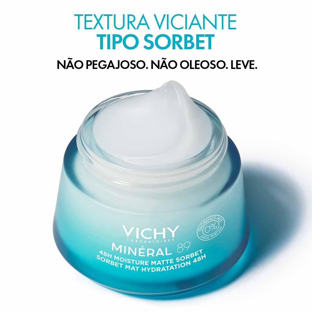Gel Hidratação Facial Pele Oleosa e Mista Efeito Matte Vichy Minéral 89 Sorbet 48h - 2