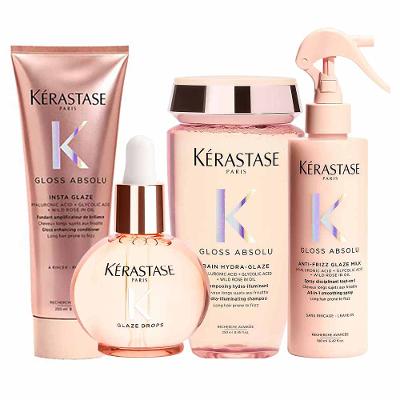 Kérastase Gloss Absolu Glaze Kit – Shampoo + Condicionador + Óleo Capilar + Spray Anti-Frizz