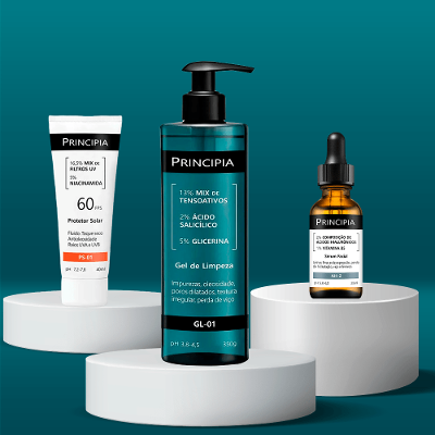 Principia Kit - Protetor Solar Facial PS-01 FPS60 + Sérum Ácido Hialuronico e Vitamina B5 AH-2 + Gel de Limpeza Facial GL-01