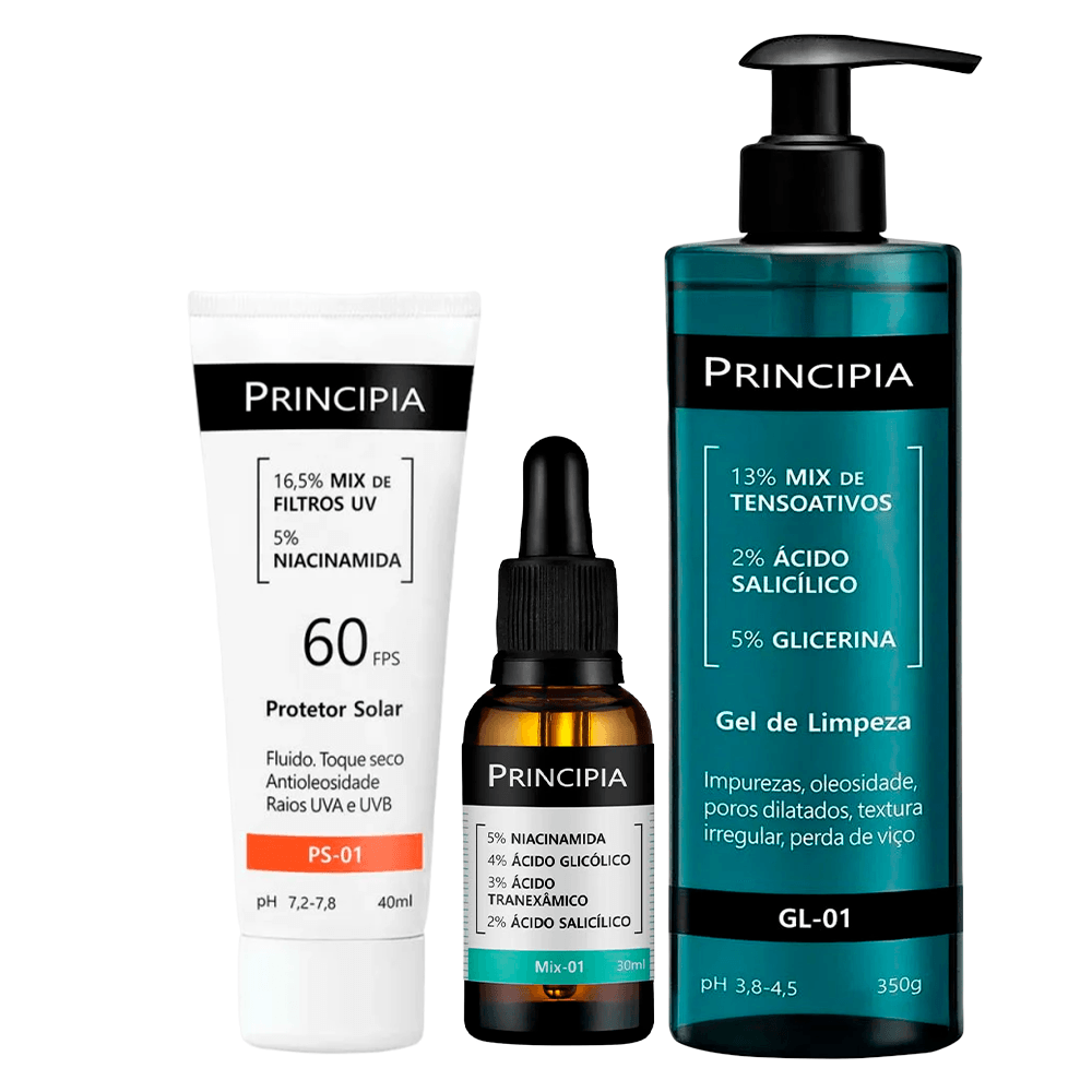 Principia Kit - Protetor Solar Facial PS-01 FPS60 + Sérum Facial Anti-Acne Mix-01 + Gel de Limpeza Facial GL-01 - 1