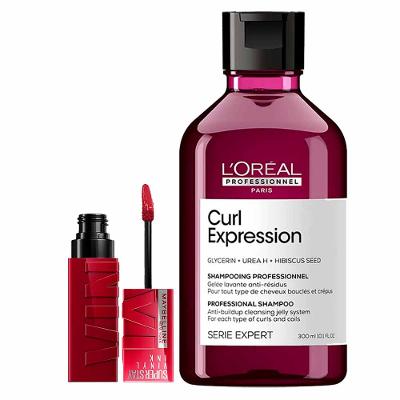 L’Oréal Professionnel e Maybelline NY Kit - Shampoo Antirresíduos Curl Expression + Batom Líquido Super Stay Vinyl Ink Royal
