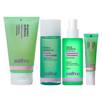 Sallve Antiacne Kit - Sérum + Spray Corporal + Tônico de Limpeza Facial + Gel Espuma de Limpeza Facial