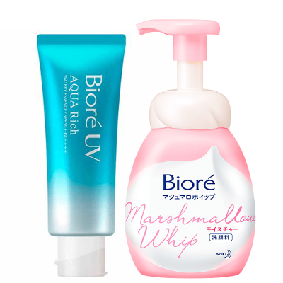 Bioré Kit - Sabonete Líquido Facial Marshmallow Whip + Protetor Solar Aqua Rich Watery FPS 50