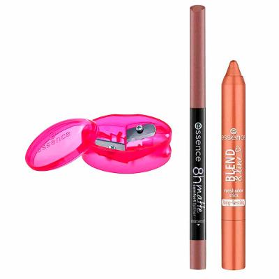 Essence Kit - Apontador Duplo de Lápis + Lápis Labial 02 Silky Hazelnut + Sombra em Bastão 01 Copper Feels
