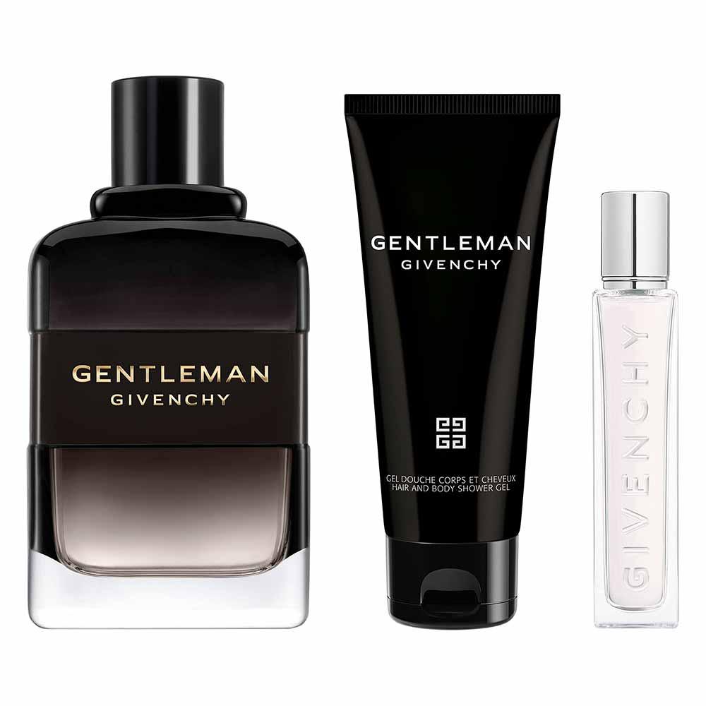 Coffret Givenchy Gentleman Kit - Perfume Boisée EDP + Gel de Banho + Travel Spray - 3